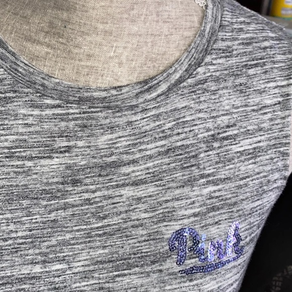 Pink VS heathered grey blinged out tank top Sz S - Picture 7 of 12